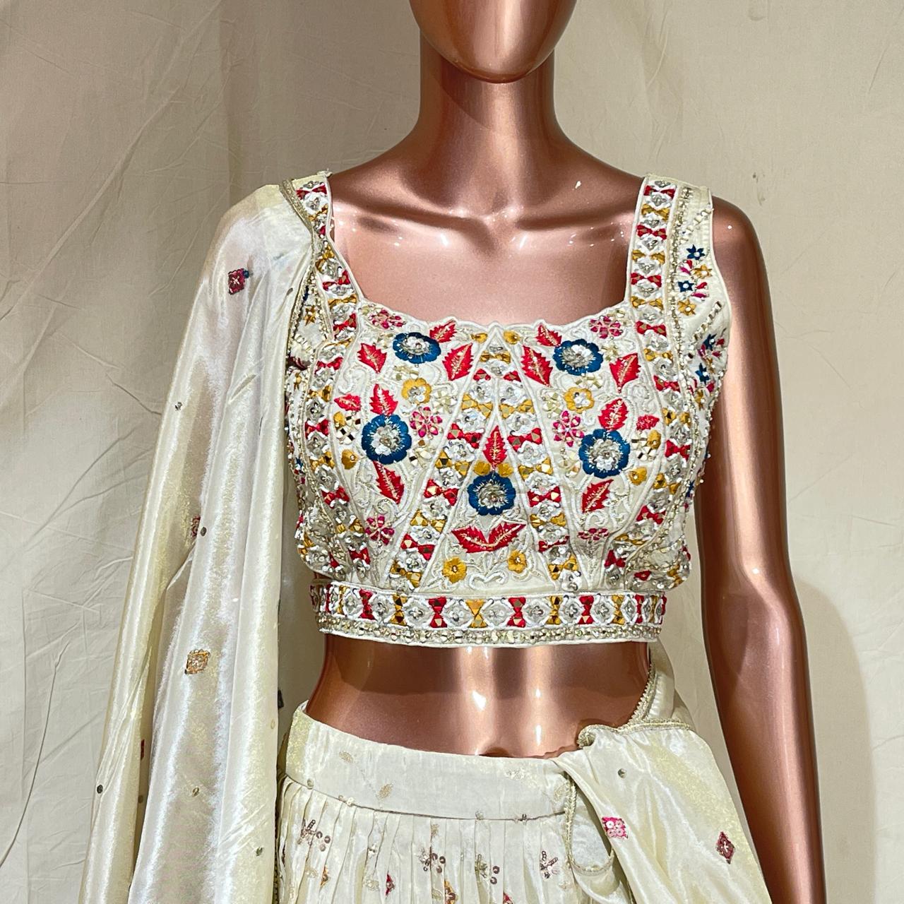 Shree Shanti Selection - Cream Embroidered Lehenga Choli